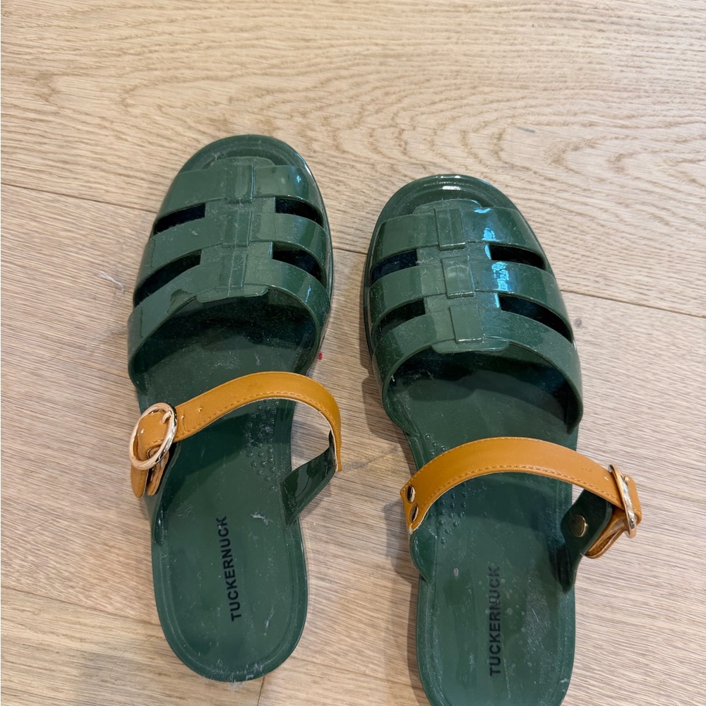 Tuckernuck forest, green and leather strap, jelly sandal - Picture 2 of 4